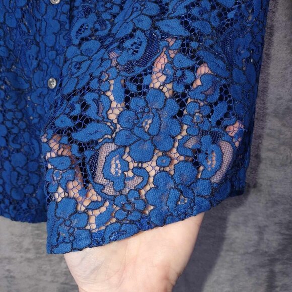 J.Crew Women's 4 Blue Lacy Floral Artsy Abstract Button-Down Long-sleeved Shirt - Picture 9 of 9